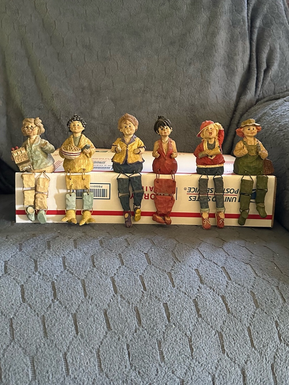 Vintage Whimsical Set of Six Hand-Painted shelf sitter Figurines — Multicolor